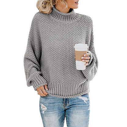 Damen Rollkragenpullover Grobgestrickt Lässiger Schnitt