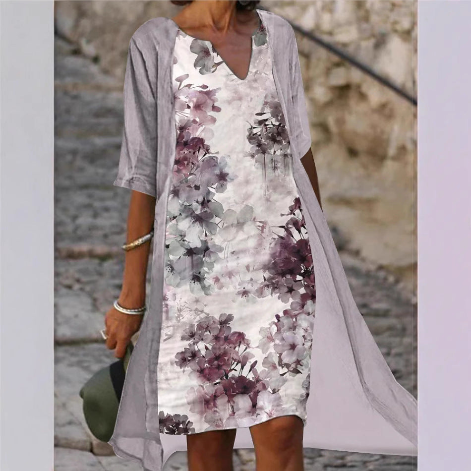 Damen Freizeitkleid Florales Muster V-Ausschnitt Eveloria