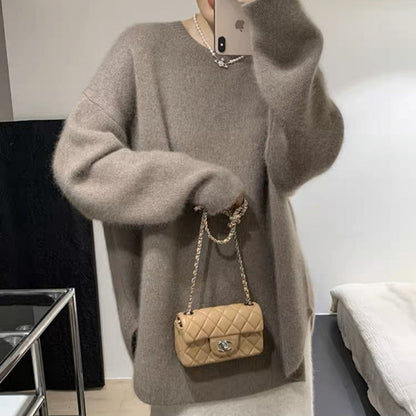 Damen Oversized Pullover Weiches Material Beige