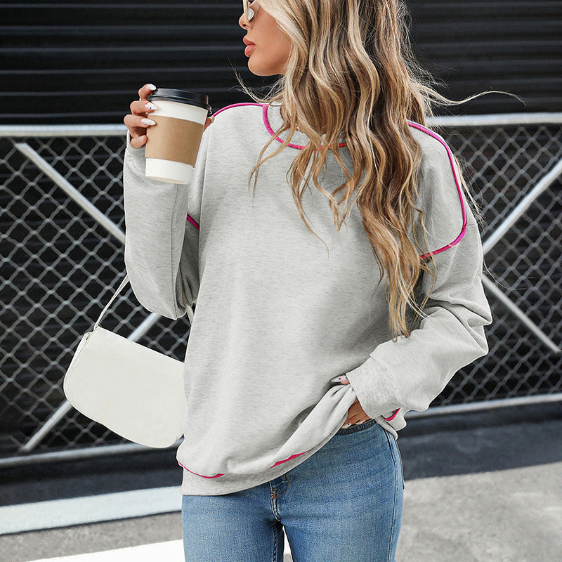Damen Sweatshirt Lässig Kontrastpaspel Weit Eveloria