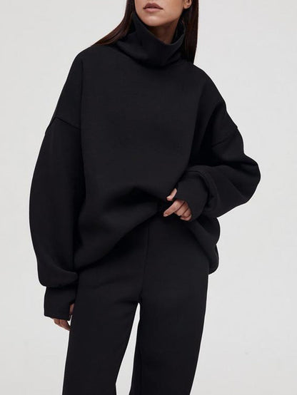 Damen Rollkragenpullover Oversized Kuschelfleece Grau