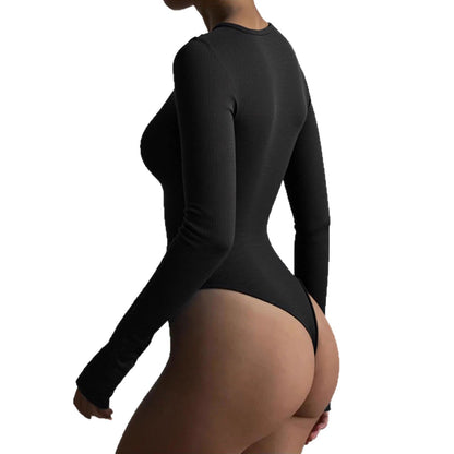 Damen Langarm-Bodysuit Elegant Knopfleiste Eveloria
