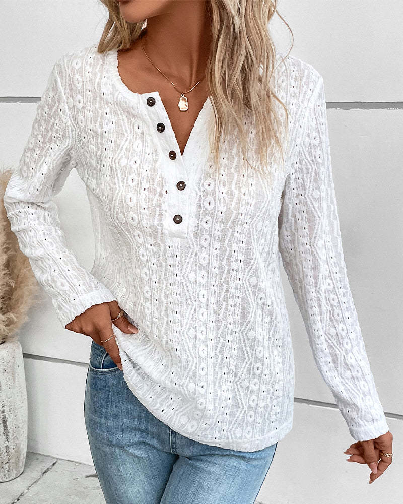 Damen Langarmshirt Nostalgisches Knopfdetail Eveloria