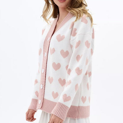 Damen Strickjacke Herzmuster Knöpfe Eveloria