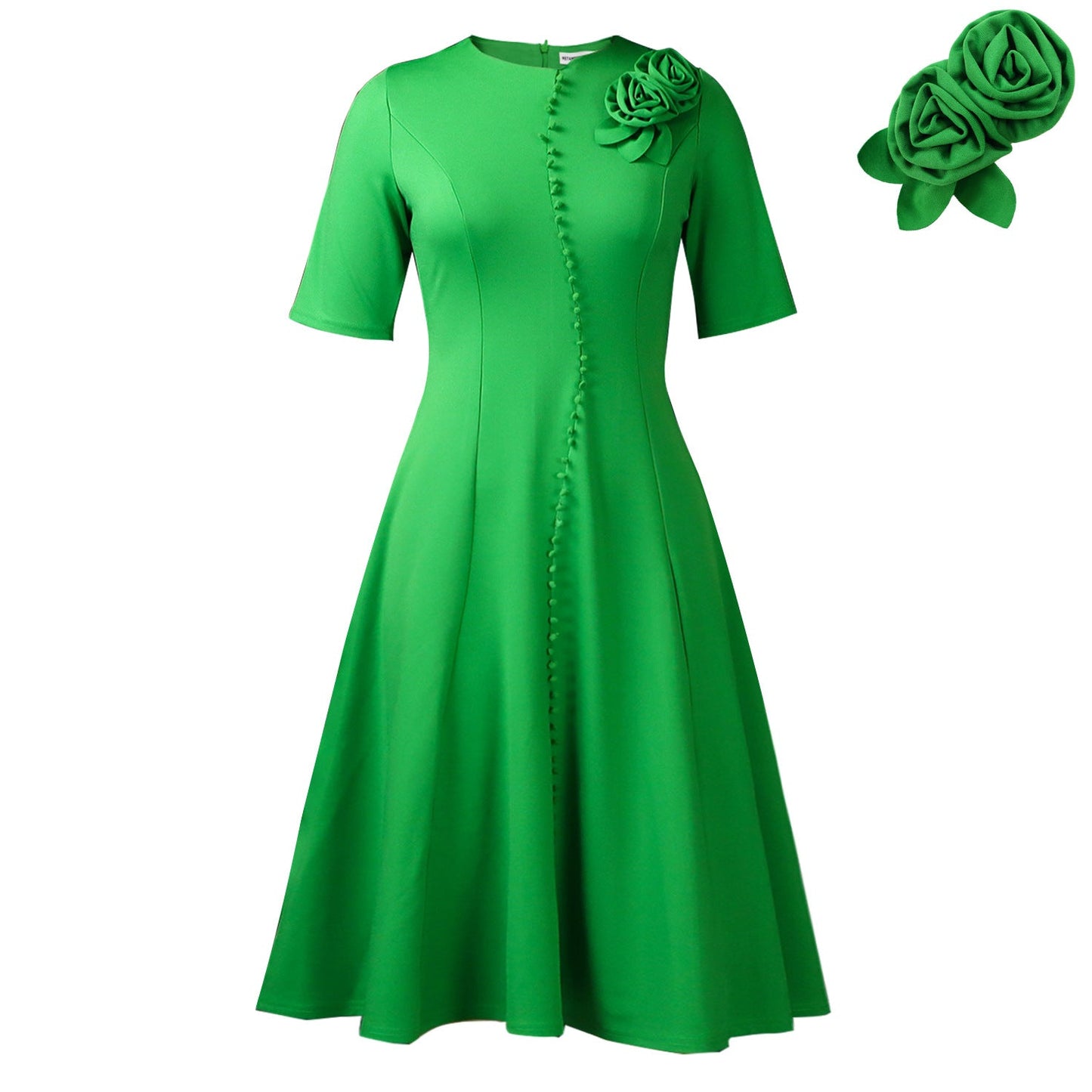 Damen A-Linien Kleid mit Knöpfen und Blumenmuster