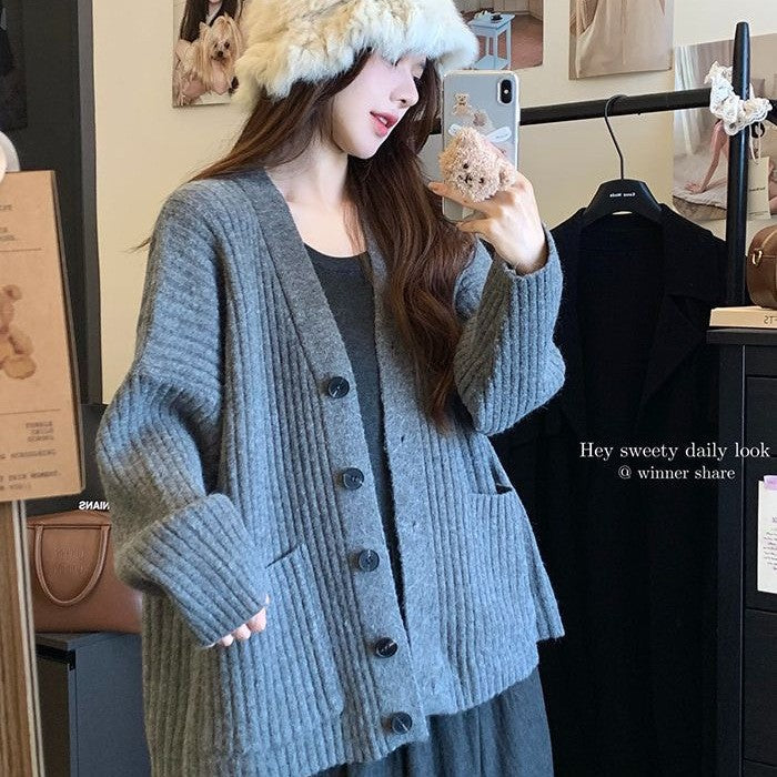 Damen Grobstrickjacke Komfortschnitt Praktische Taschen Eveloria