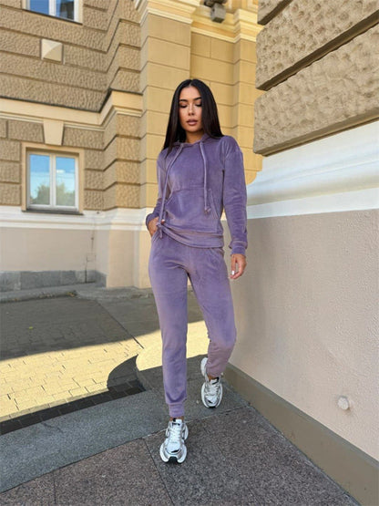 Damen Velours-Jogginganzug mit Kapuze und Gummizug