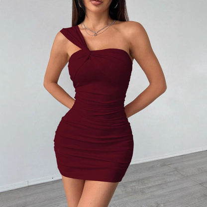 Damen Minikleid Bodycon mit Asymmetrischem Träger