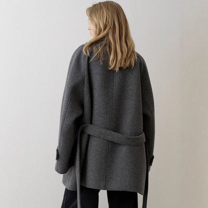 Damen Wollmantel mit Hochkragen und Taillengürtel Eveloria