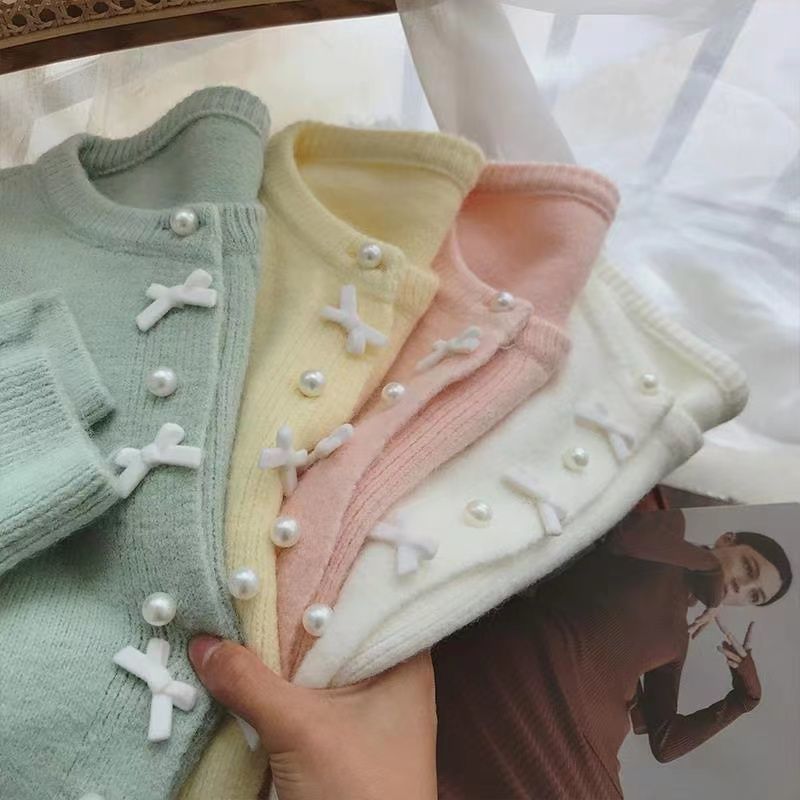 Damen Strickjacke Kuschelig Perlenknöpfe Zart Pastell