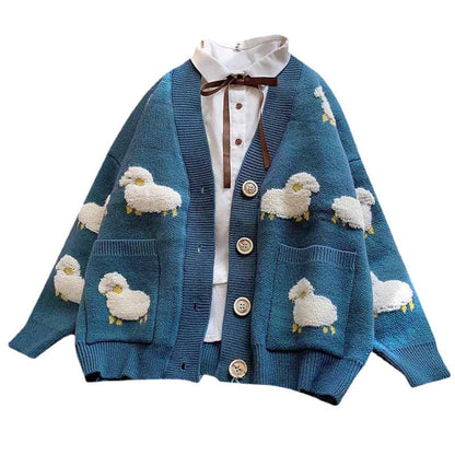 Damen Strickjacke Tiermotiv Große Knöpfe Eveloria