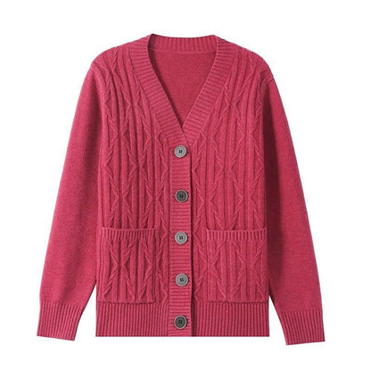 Damen Strickjacke Feines Zopfmuster Mit Taschen Beige