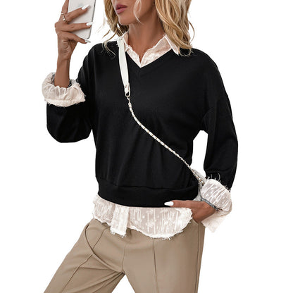 Damen Sweatshirt Spitzenansatz Romantisch Eveloria