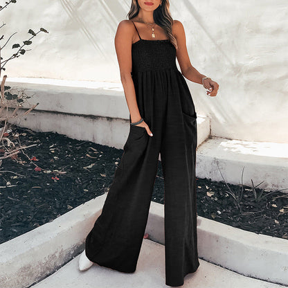 Damen Jumpsuit Weites Bein Elastisch Eveloria