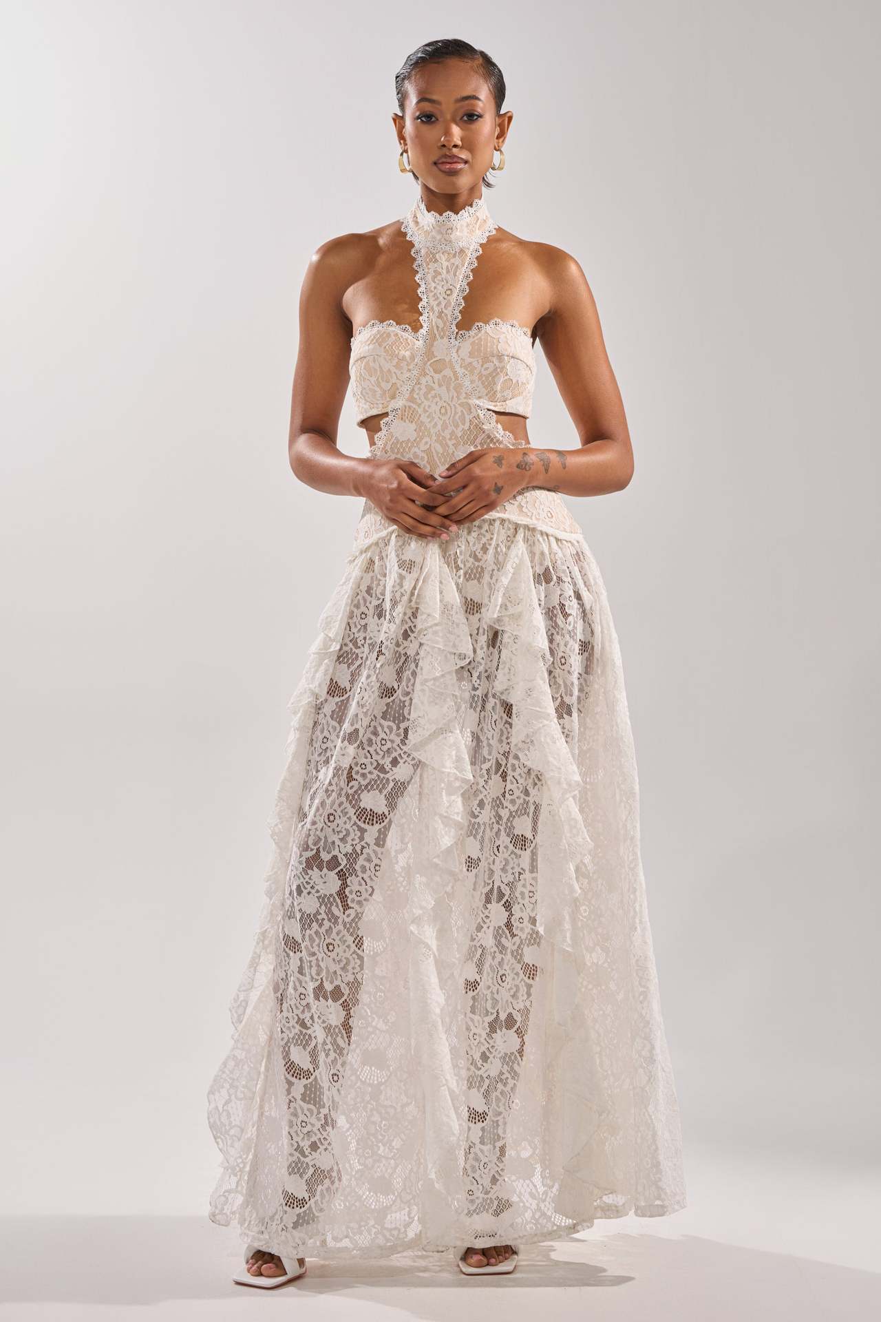 Eveloria Damen Abendkleid Spitze Hochgeschlossen