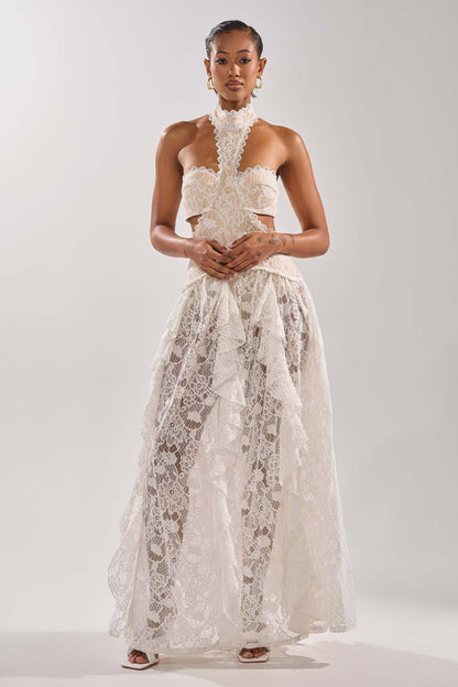 Eveloria Damen Abendkleid Spitze Hochgeschlossen