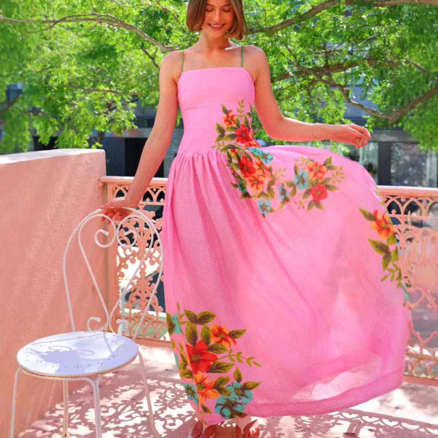 Damen Maxikleid Florales Design Schößchen Eveloria - Eveloria