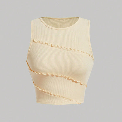 Damen Cropped Rüschendetails Modisch Rosa - Eveloria