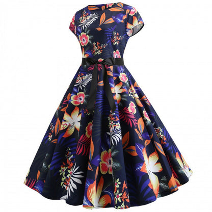 Damen Midi-Kleid Florales Design Schwingender Rock