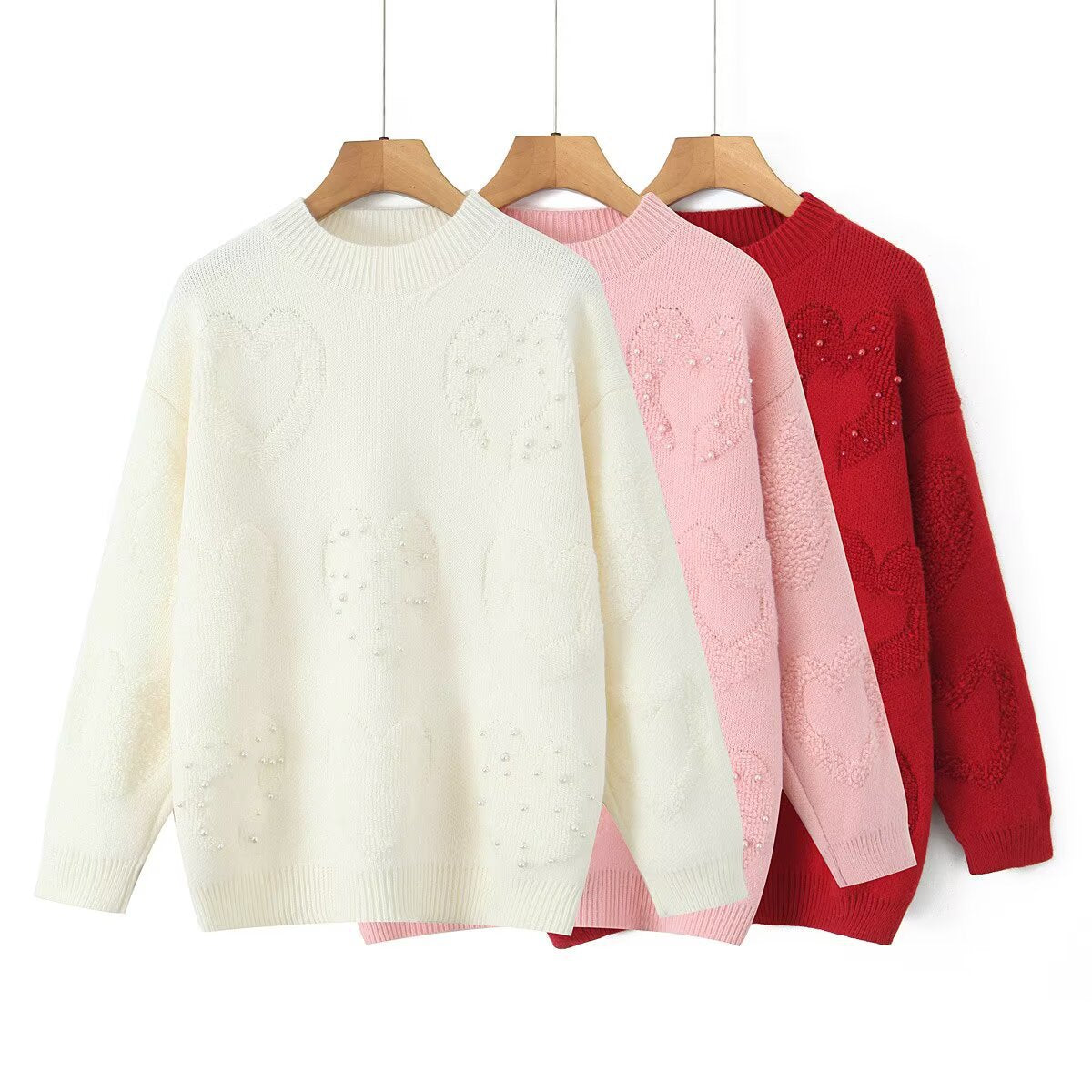 Damen Strickpullover mit Herzen Eveloria