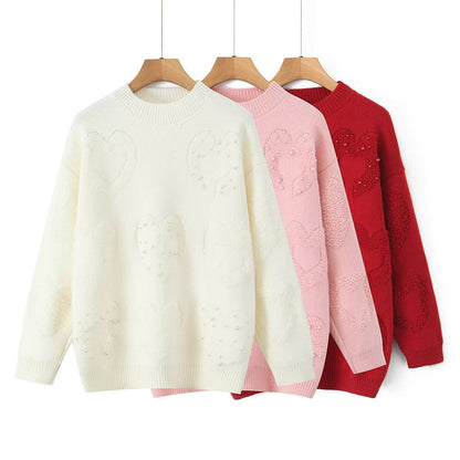 Damen Strickpullover mit Herzen Eveloria