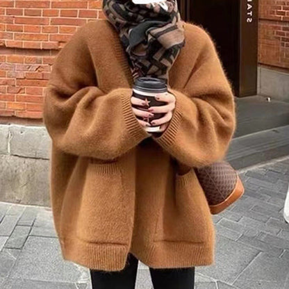 Damen Oversized Strickcardigan mit Taschen und Strukturdetails - Eveloria