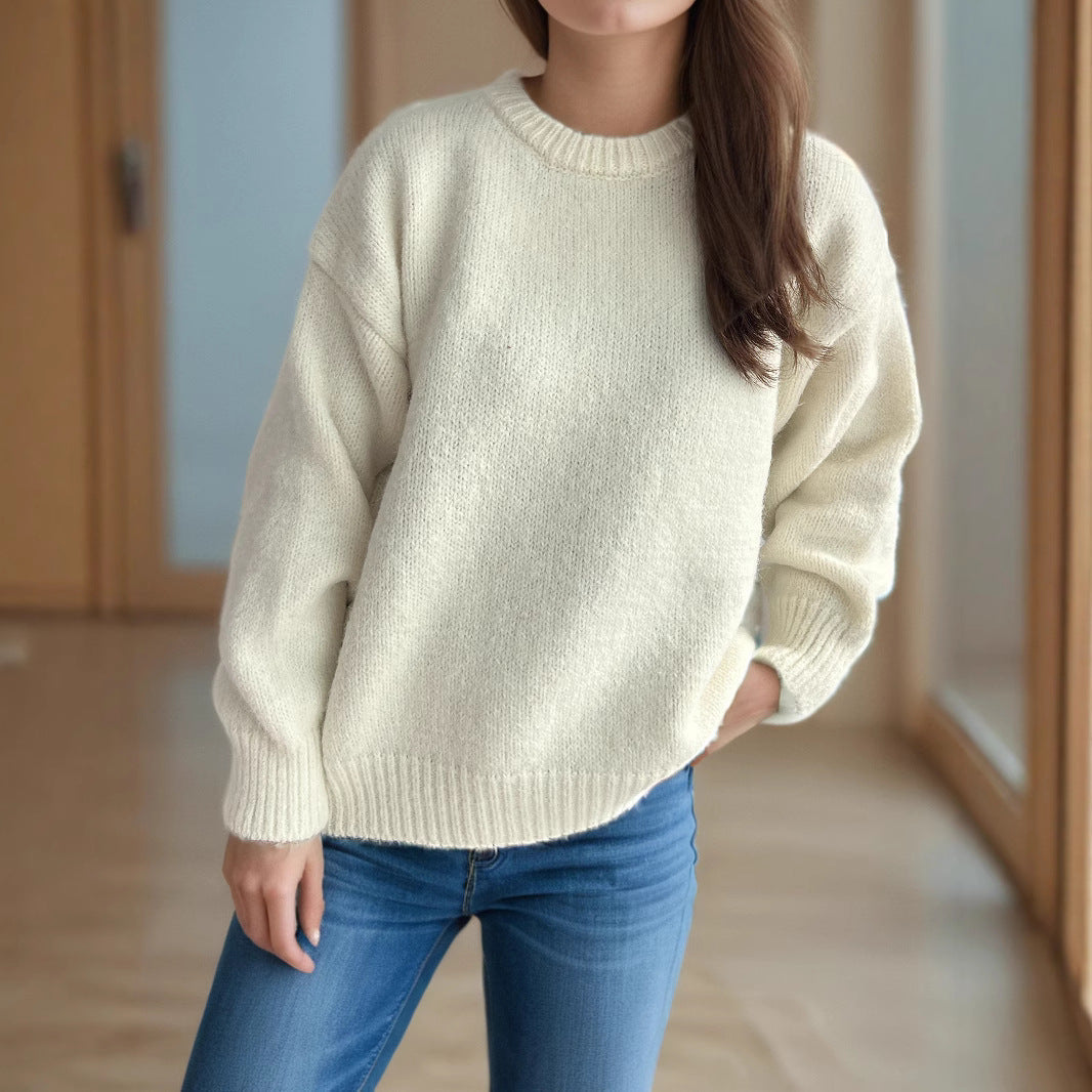 Damen Grobstrickpullover Moderner Schnitt Weite Ärmel