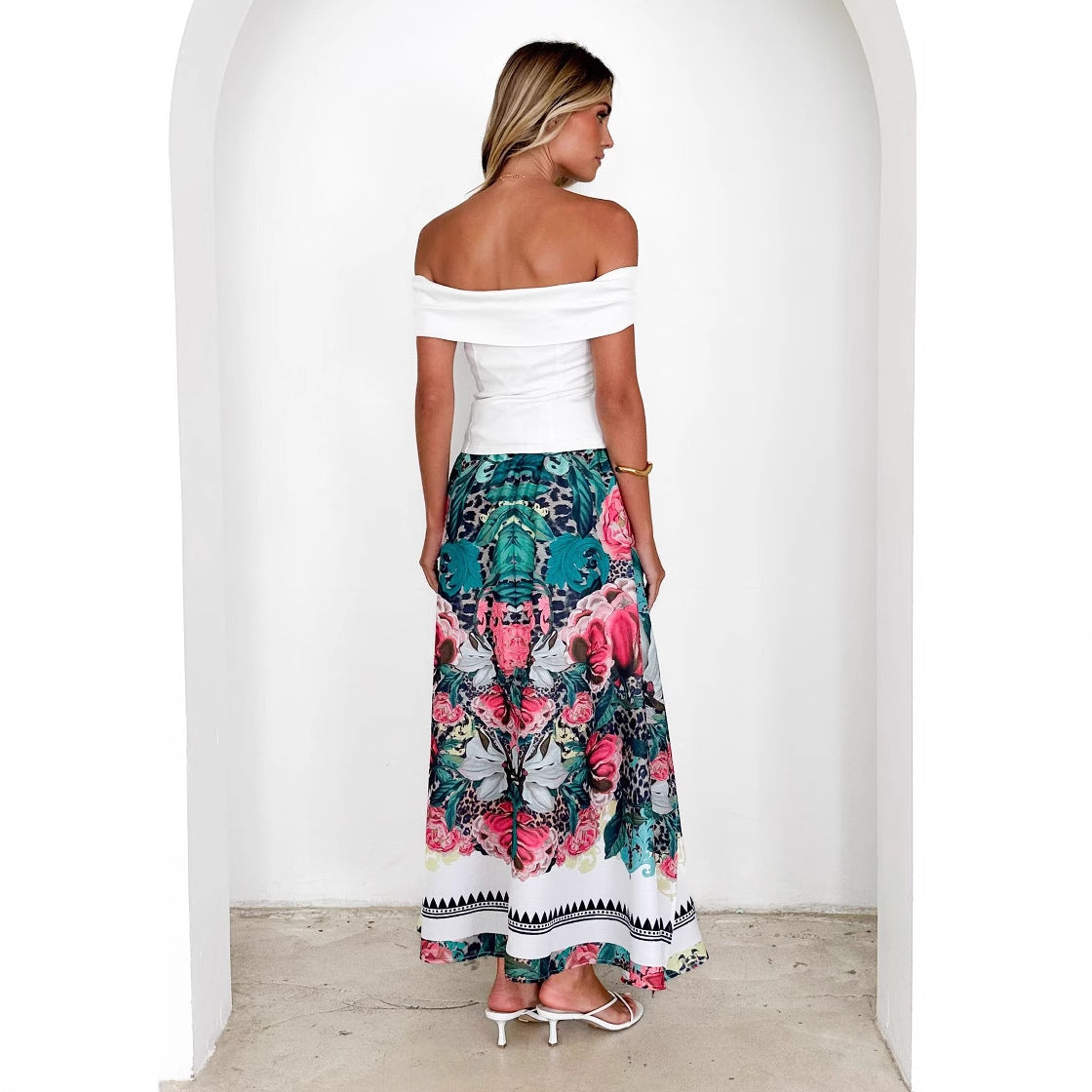 Damen Maxirock Floral Mit Gürtel Eveloria