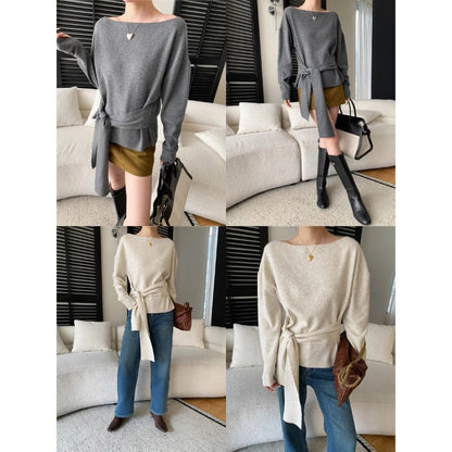 Damen Wollpullover mit Bindegürtel Eveloria
