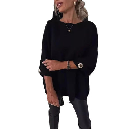 Damen Strickpullover Weit Ärmel Knopfdetails Eveloria