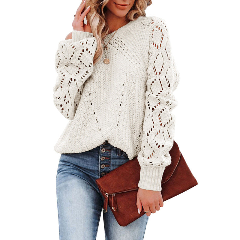 Damen Strickpullover Voluminöse Ärmel Lochmuster Eveloria - Eveloria