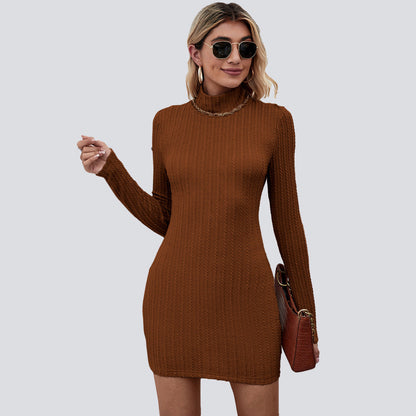 Damen Langarmkleid Stehkragen Rippstruktur Eveloria