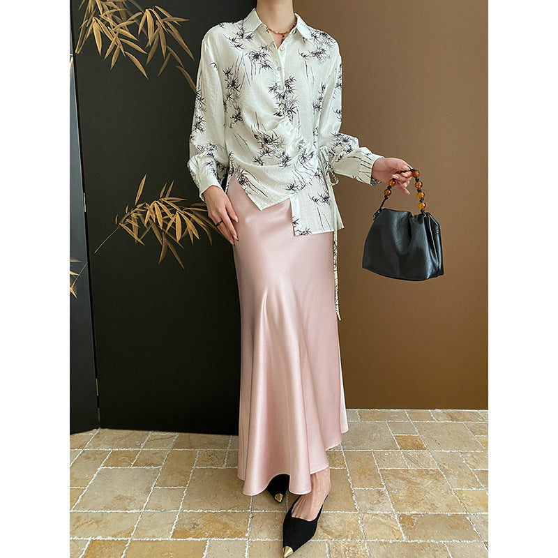 Damen Langarmhemd Drapiertes Design Eveloria
