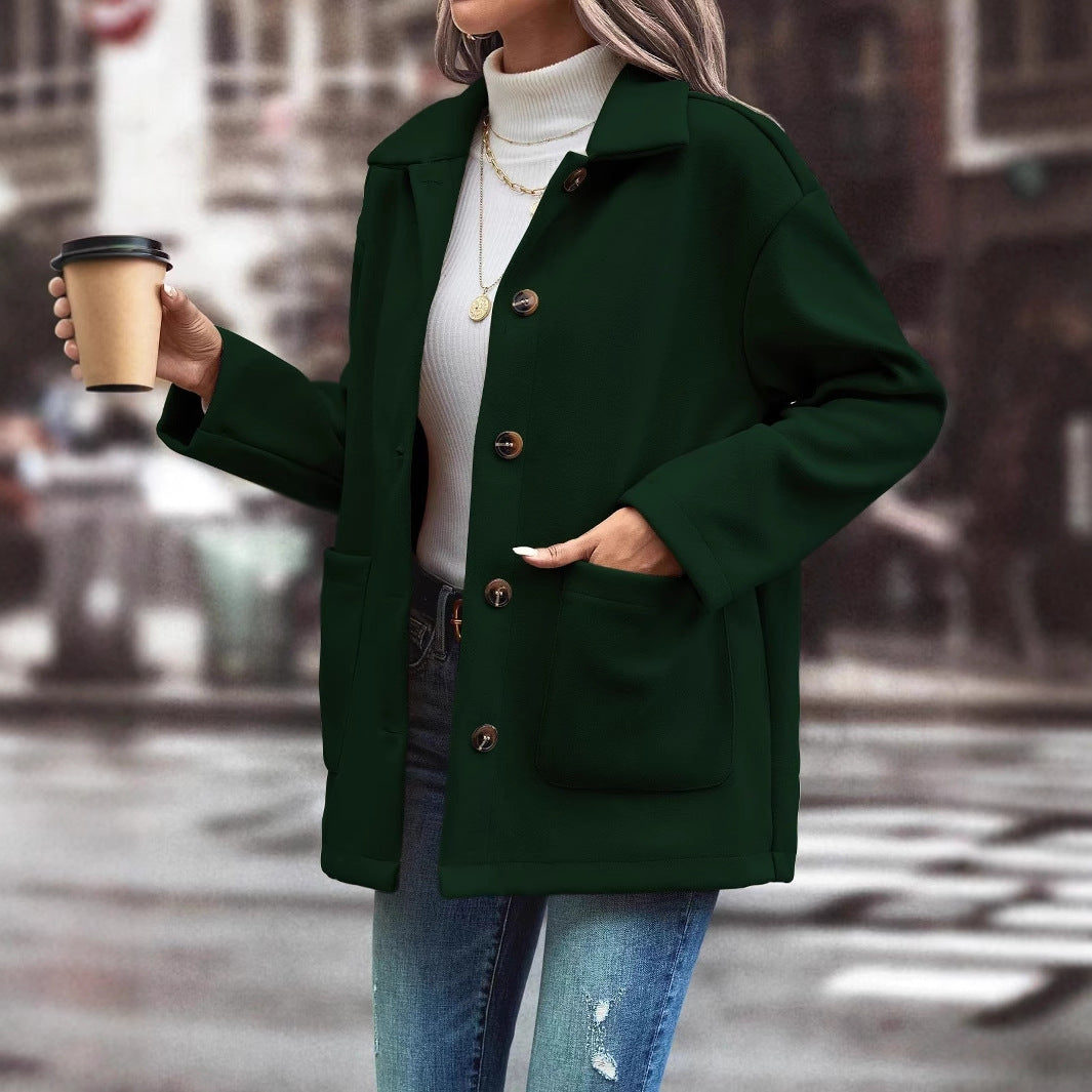 Damen Oversized-Jacke Knopfdetails Praktische Taschen Eveloria