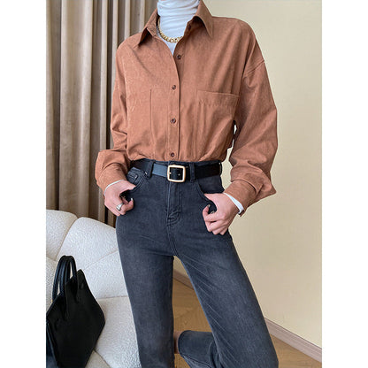 Damen Oversized Hemdbluse aus Baumwolle mit Taschen Beige