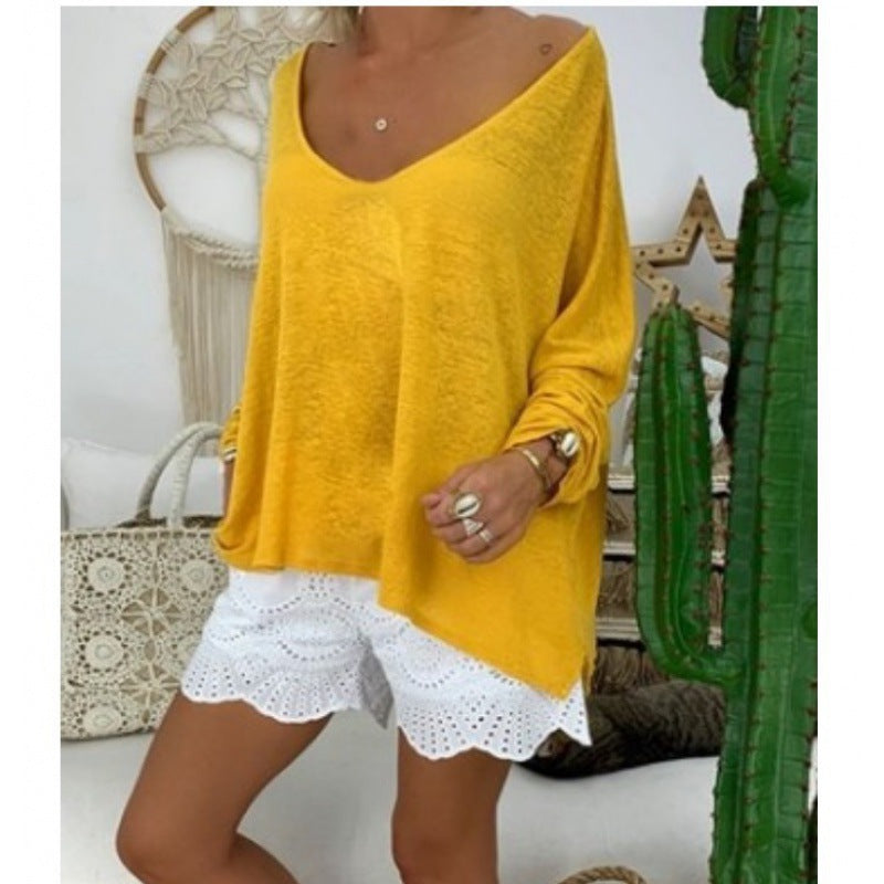 Damen Oversize-Shirt mit V-Ausschnitt und langen Ärmeln