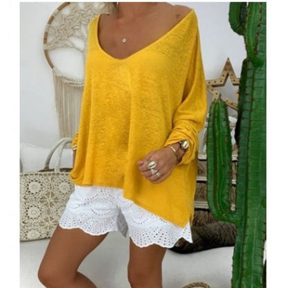 Damen Oversize-Shirt mit V-Ausschnitt und langen Ärmeln