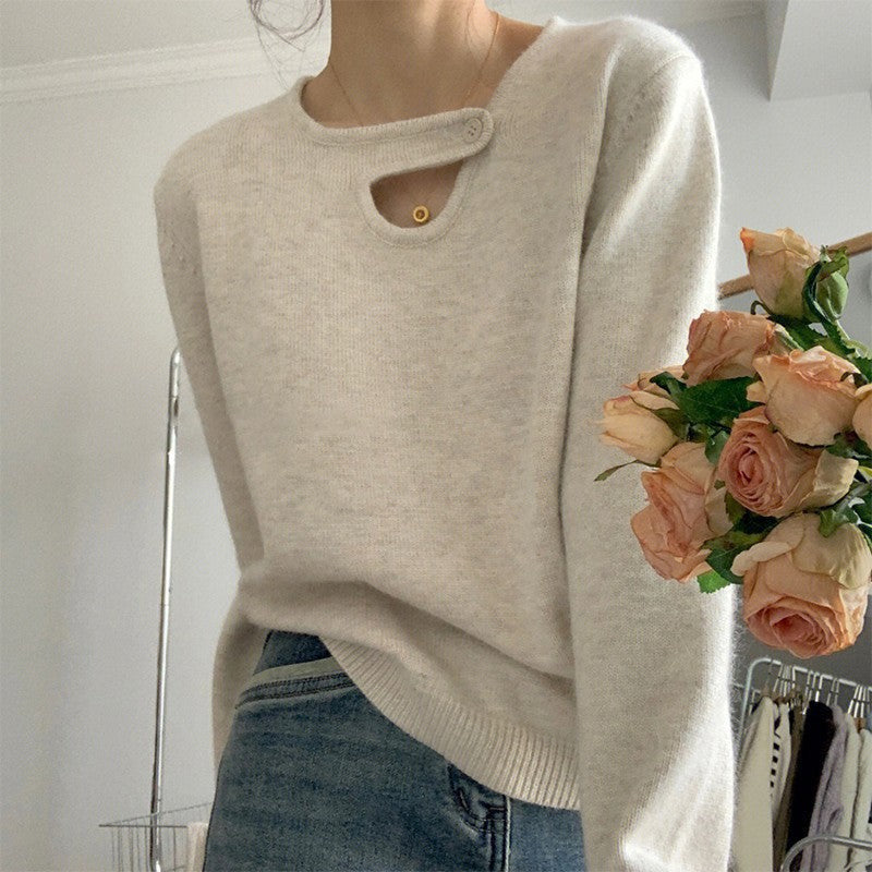 Damen Pullover Lässiger Schnitt Innovatives Knopfdetail Eveloria - Eveloria