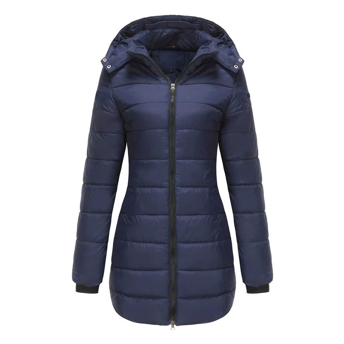 Damen Pufferjacke Steppdesign Mittellang Abnehmbare Kapuze