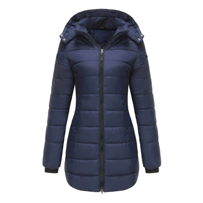 Damen Pufferjacke Steppdesign Mittellang Abnehmbare Kapuze