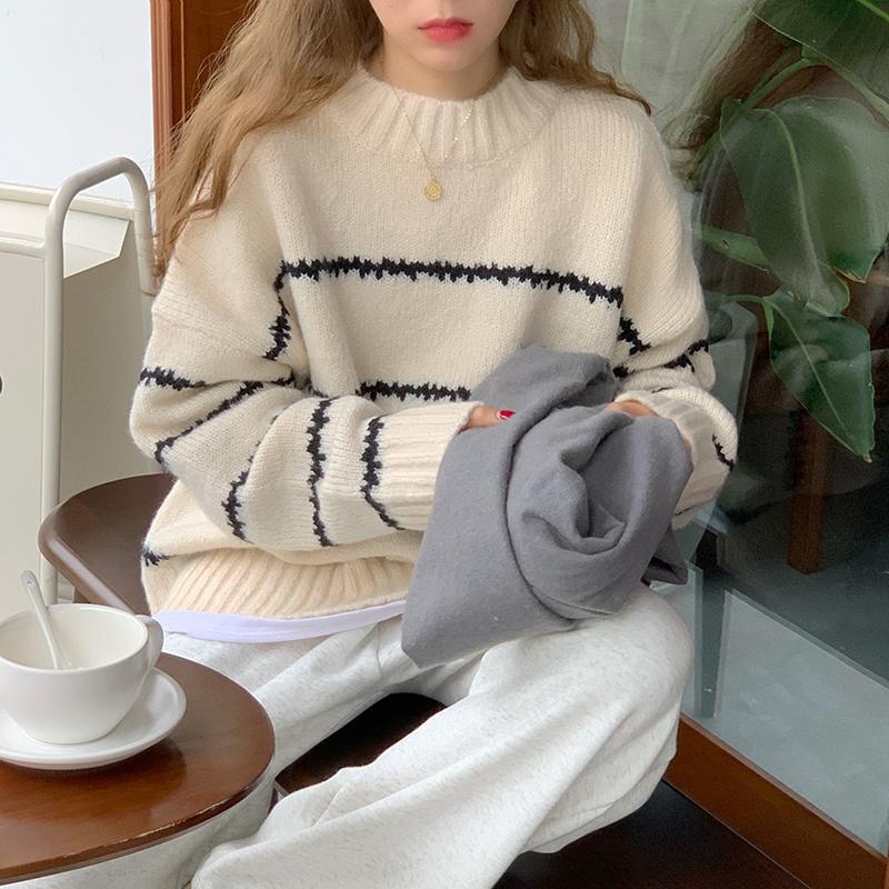 Damen Oversized Pullover Gestreift Weich Eveloria