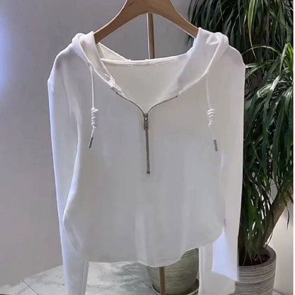 Damen Kapuzenpullover Lässig Halbhoch Reißverschluss Modern Eveloria