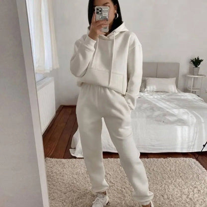 Damen Fleece-Joggingset mit Kapuze und elastischem Bund