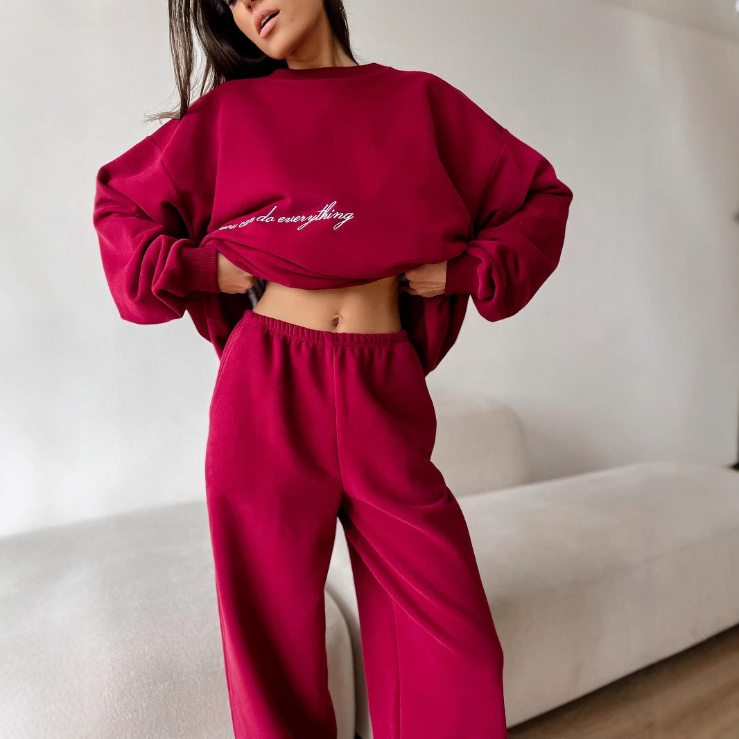 Damen Sweatshirt-Hosen-Set Elastischer Bund Bequem Grau Eveloria