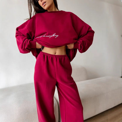 Damen Sweatshirt-Hosen-Set Elastischer Bund Bequem Grau Eveloria