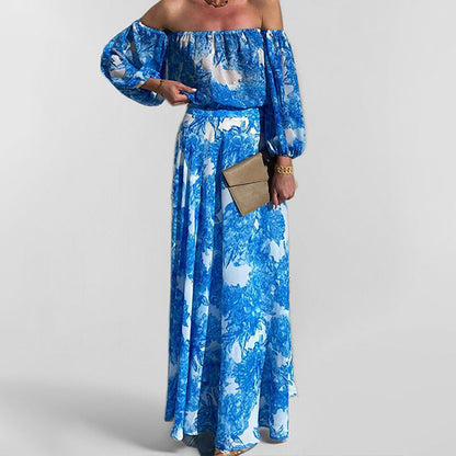 Damen Maxikleid Off-Shoulder Floralmuster Weiß