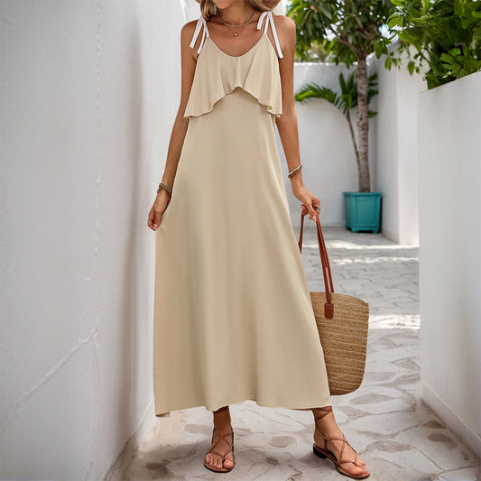 Damen Maxikleid Voluminöse Rüschen Verstellbare Träger Eveloria - Eveloria