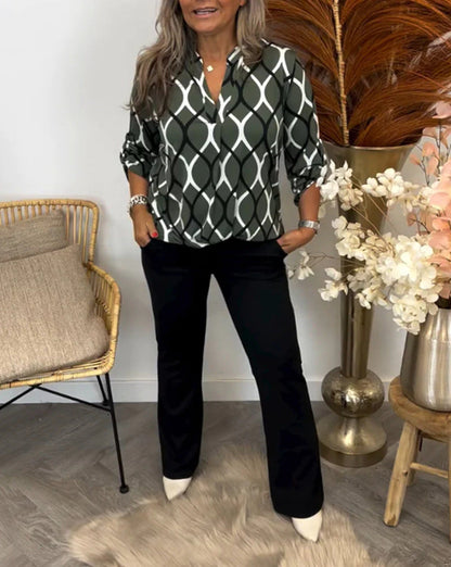 Damen Bluse Graphisches Muster Mit Taschen Eveloria