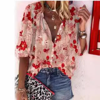 Damen Bluse Transparent mit Floralem Stickerei Übergroß Eveloria