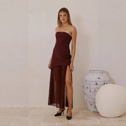 Damen Abendkleid Asymmetrischer Schnitt Schlitz Eveloria